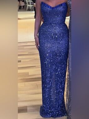 Elegant Navy Sequin Maxi Dress - Formal Evening Gown Albina Dyla Dress